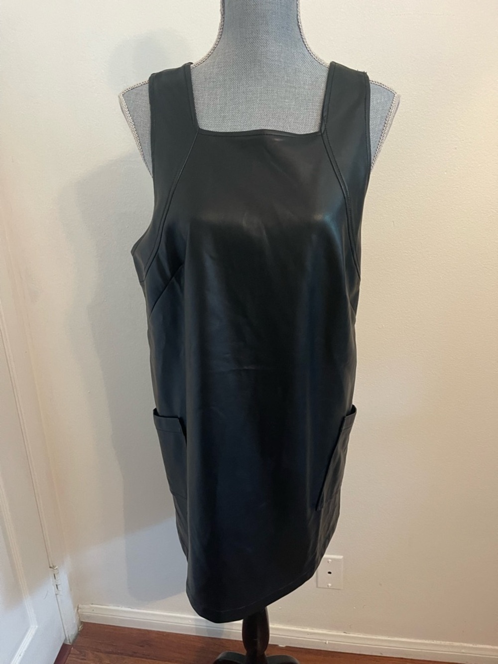 Anthropologie NWT Black Faux Leather Zip-Back Dress. Size M